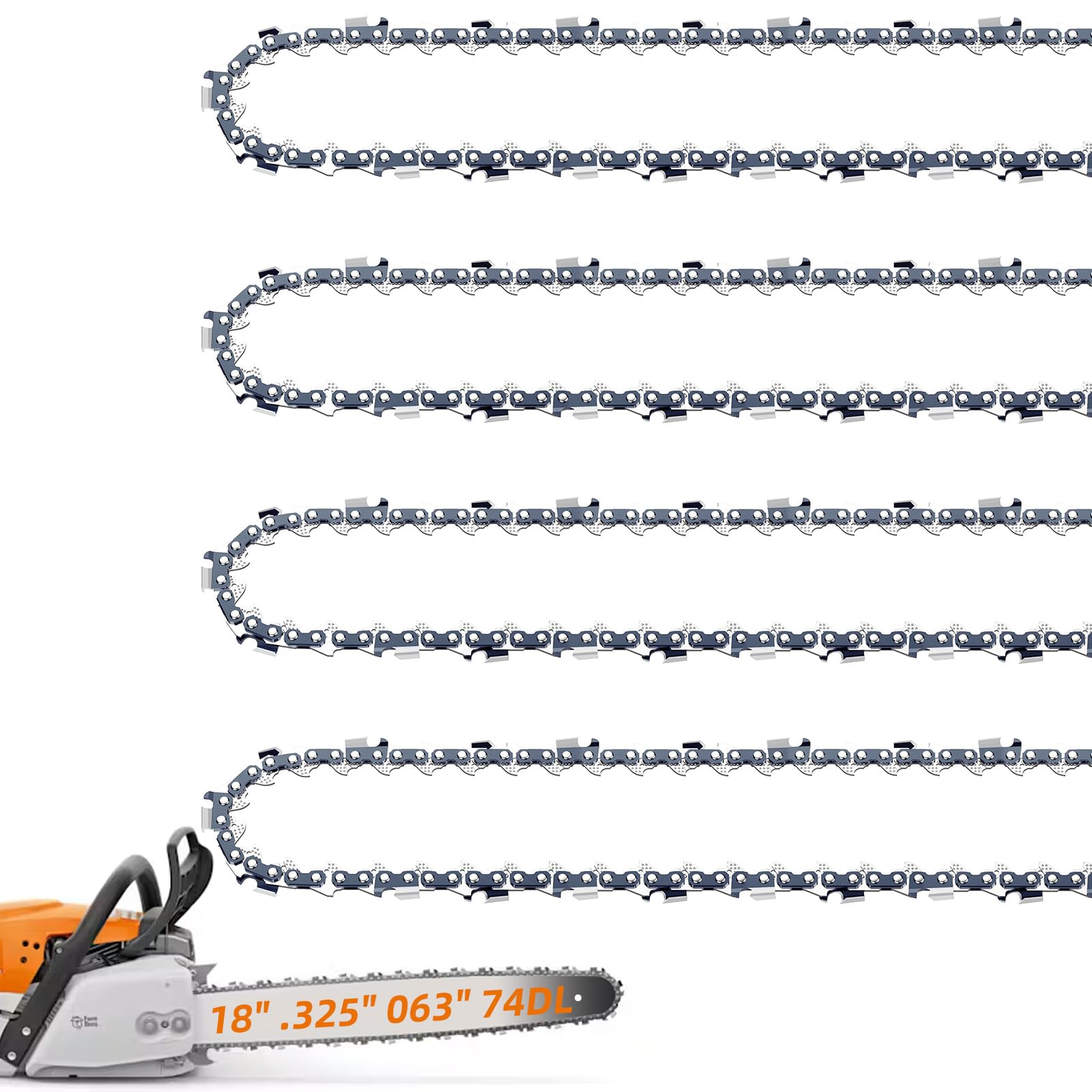 Fifchall front pack showing four 18-inch replacement chains and specs