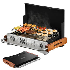 Filbee front view packed showing compact grill for easy transport