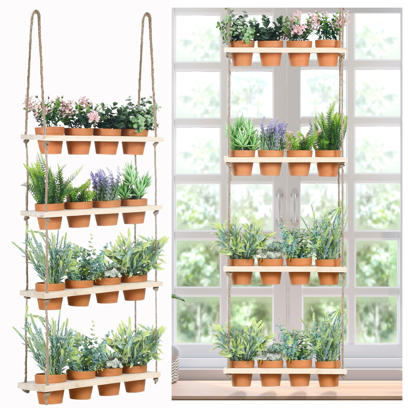 FillTouch front view of hanging herb planter showing organized 16-pot display