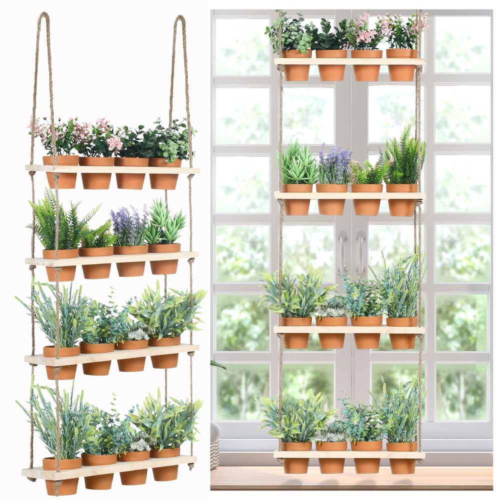 FillTouch front view of hanging herb planter showing organized 16-pot display