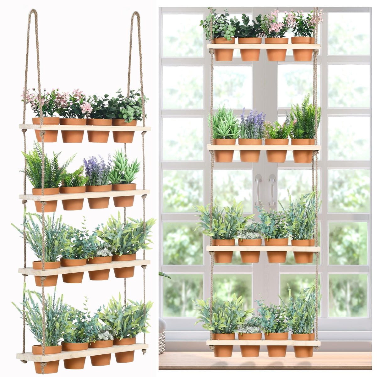 FillTouch front view of hanging herb planter showing organized 16-pot display