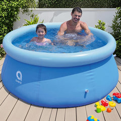 filosofi family using pool in backyard showing fun and cooling benefit