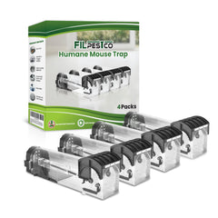 Filpestco front view of four traps showing safe, reusable capture