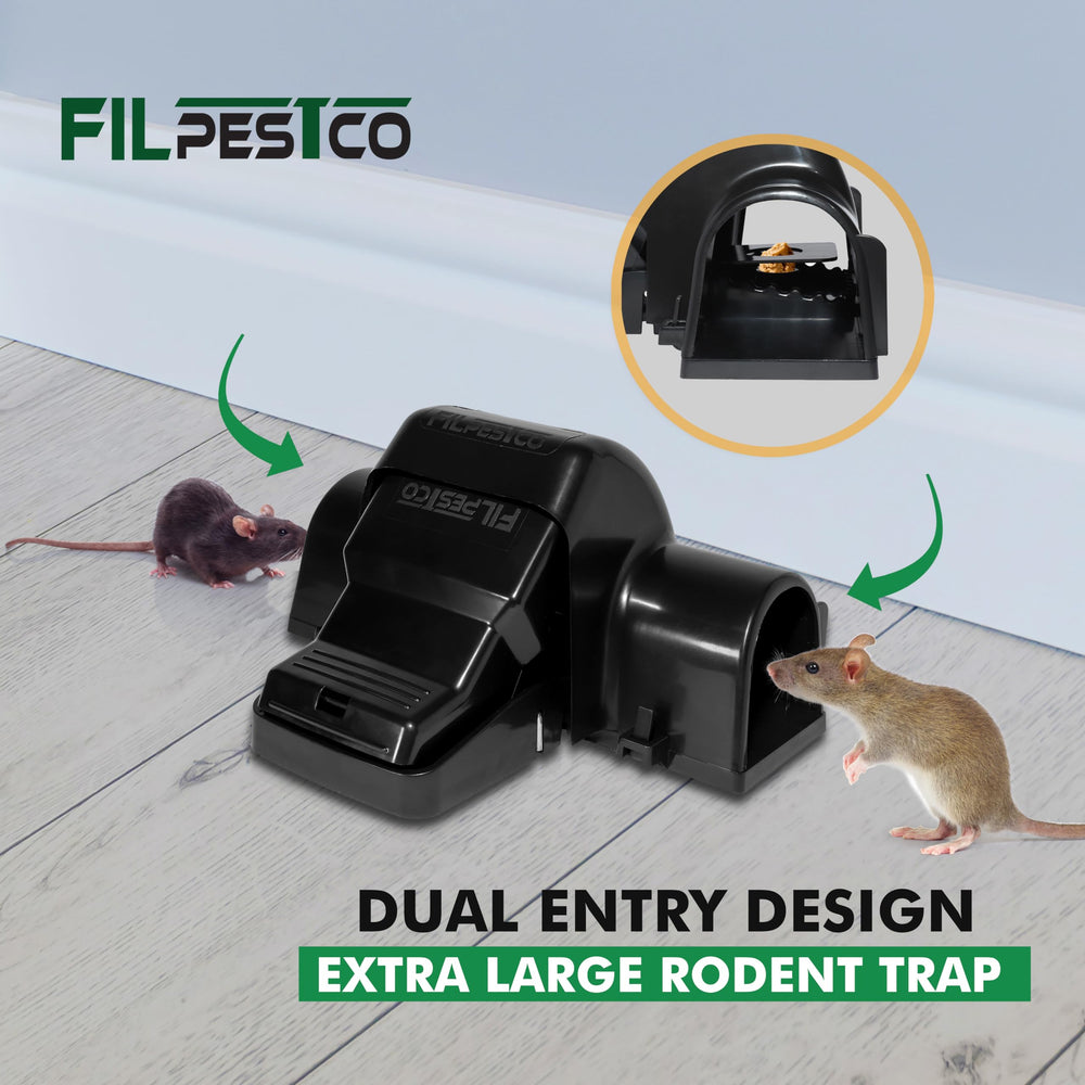 Filpestco trap placed along a wall showing safe covered jaw and pet protection