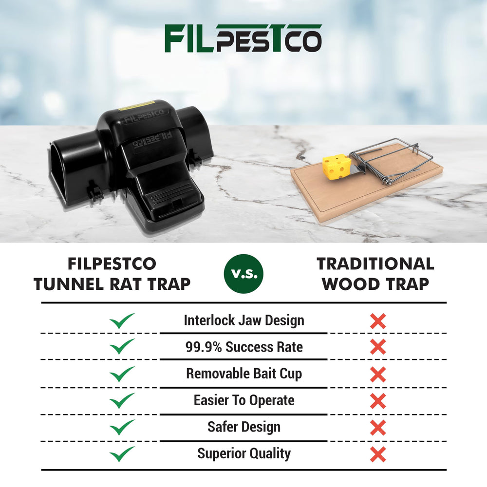 Filpestco side view with open bait chamber for hygienic one-touch loading and disposal