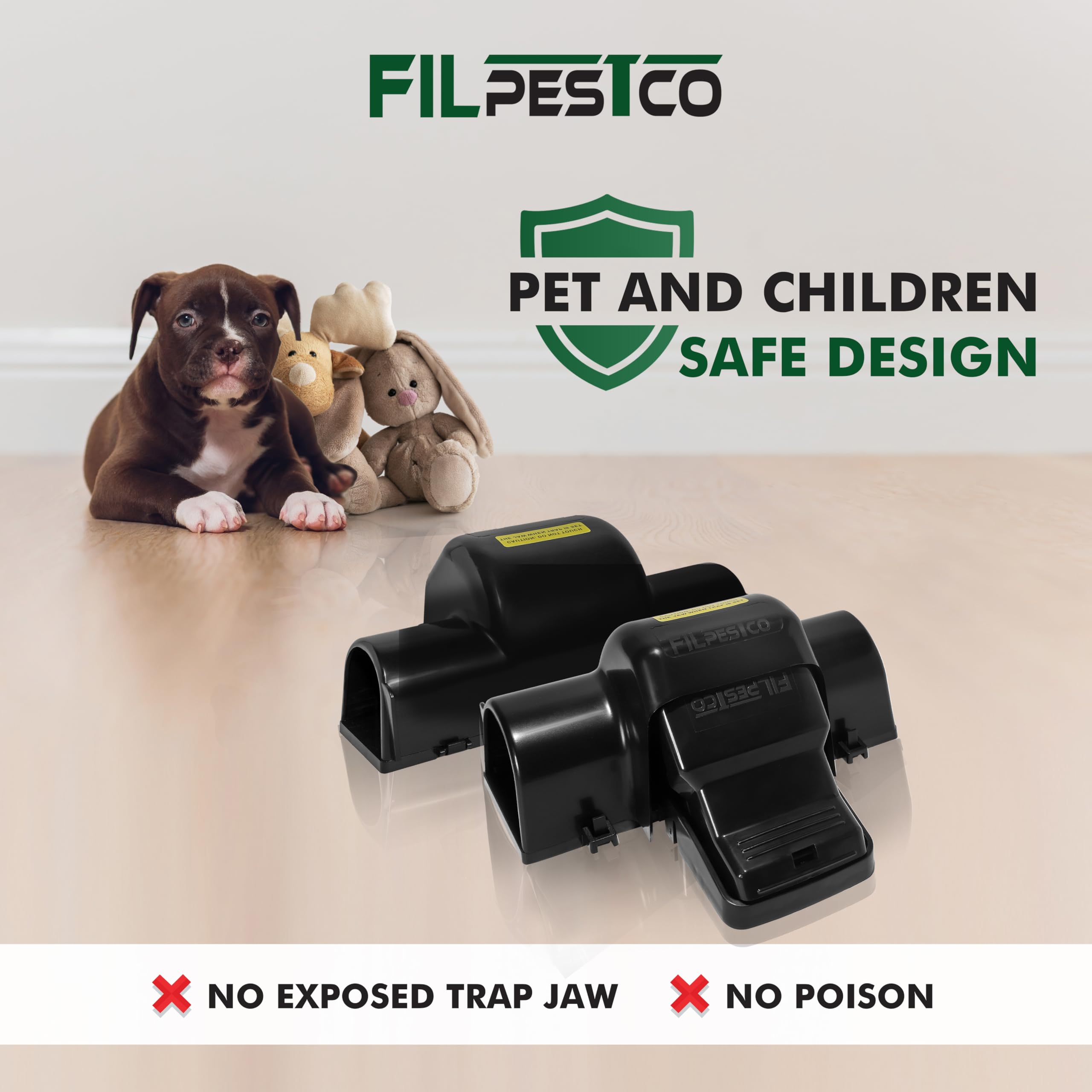 Filpestco trap held in a hand illustrating extra-large 8x5.6x4 inch capacity
