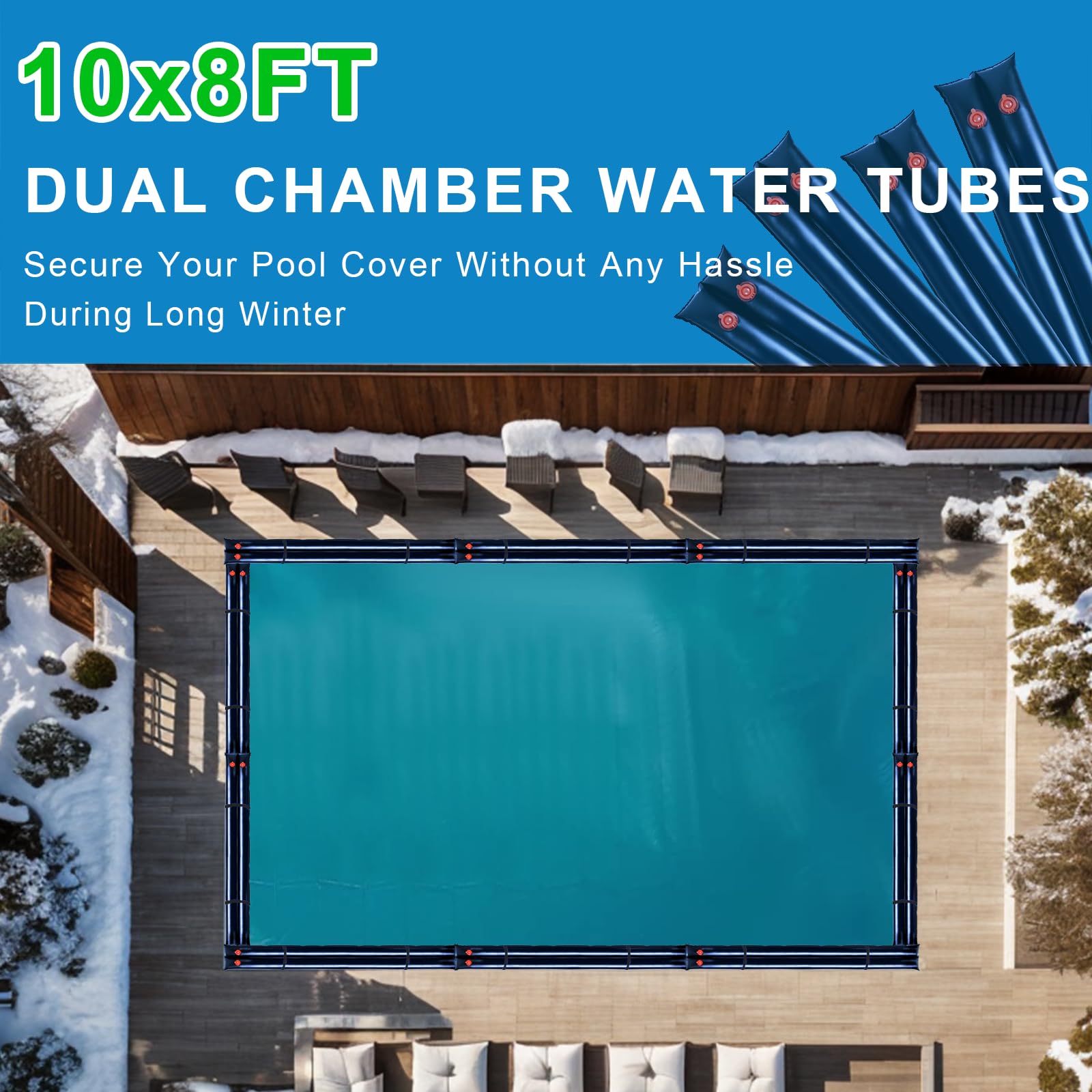Filpowis tubes installed around inground pool edge preventing cover lift