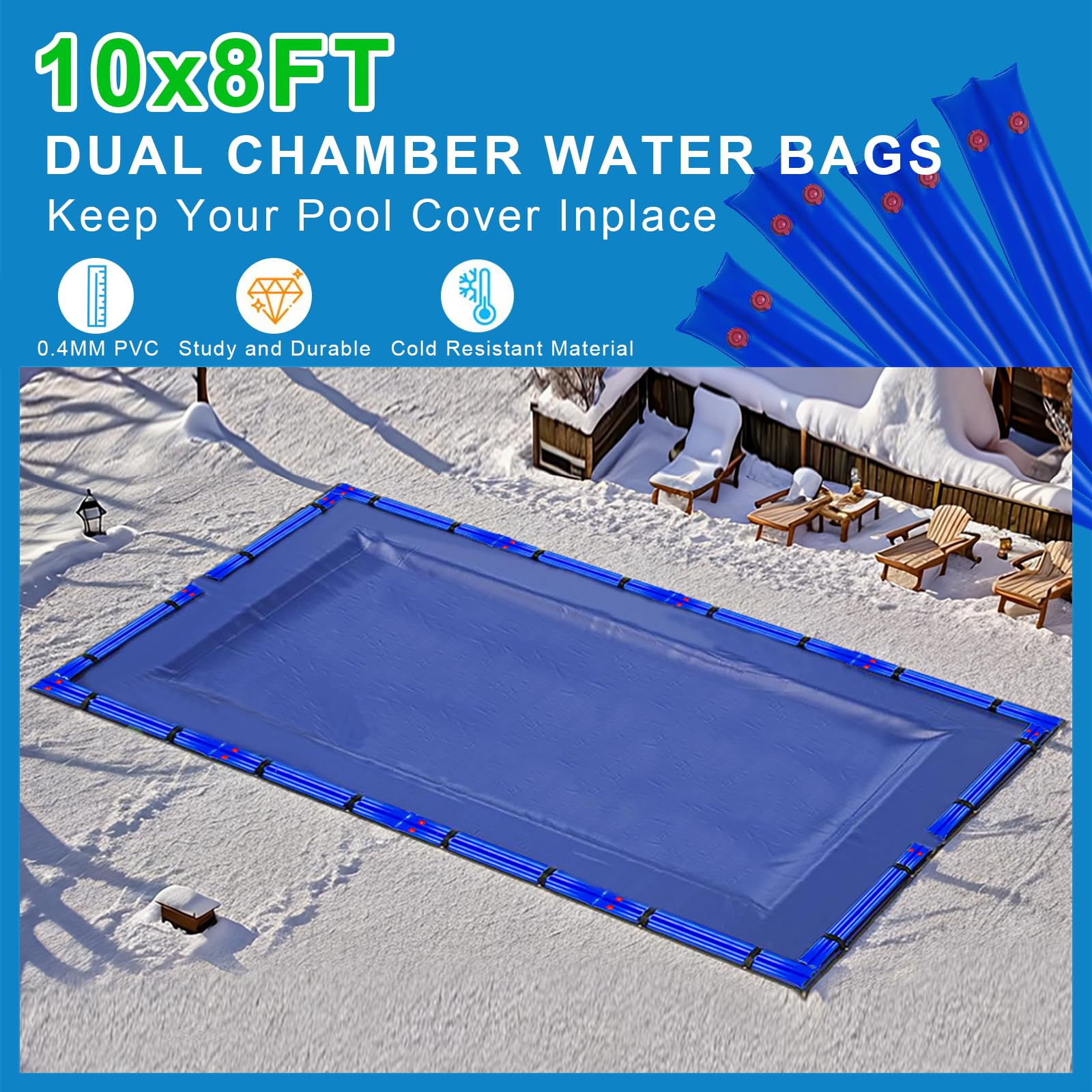 Filpowis water tubes installed around a pool edge providing secure cover anchoring