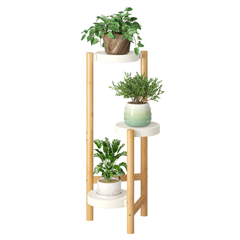 FILWH plant stand front view showing three-tier display and space-saving benefit