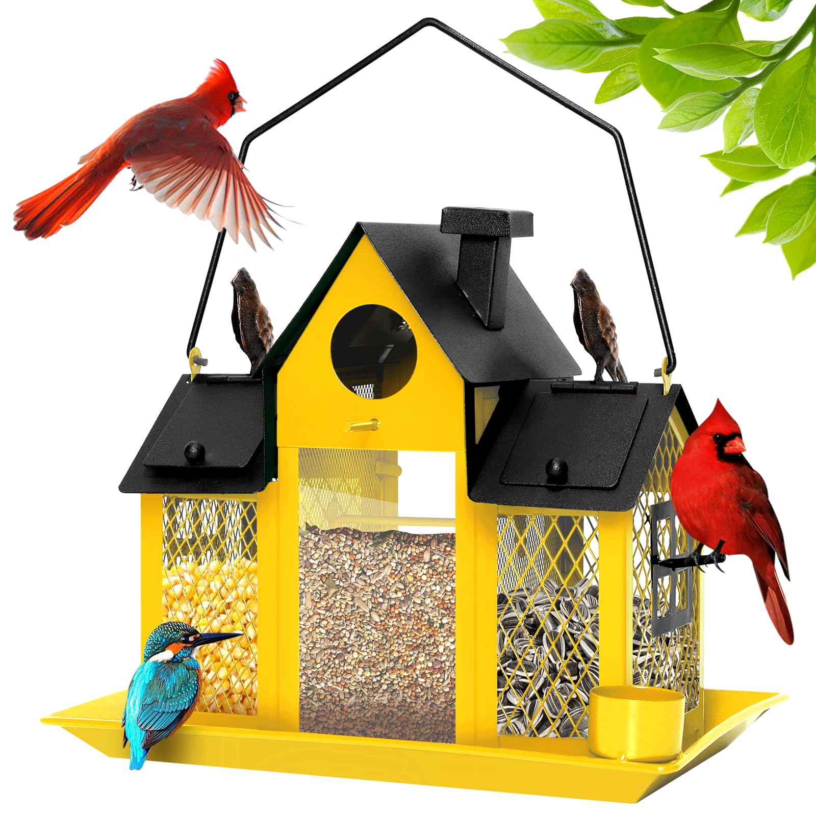 FIMOFIDRE front view of metal bird feeder showing durable design and easy refill