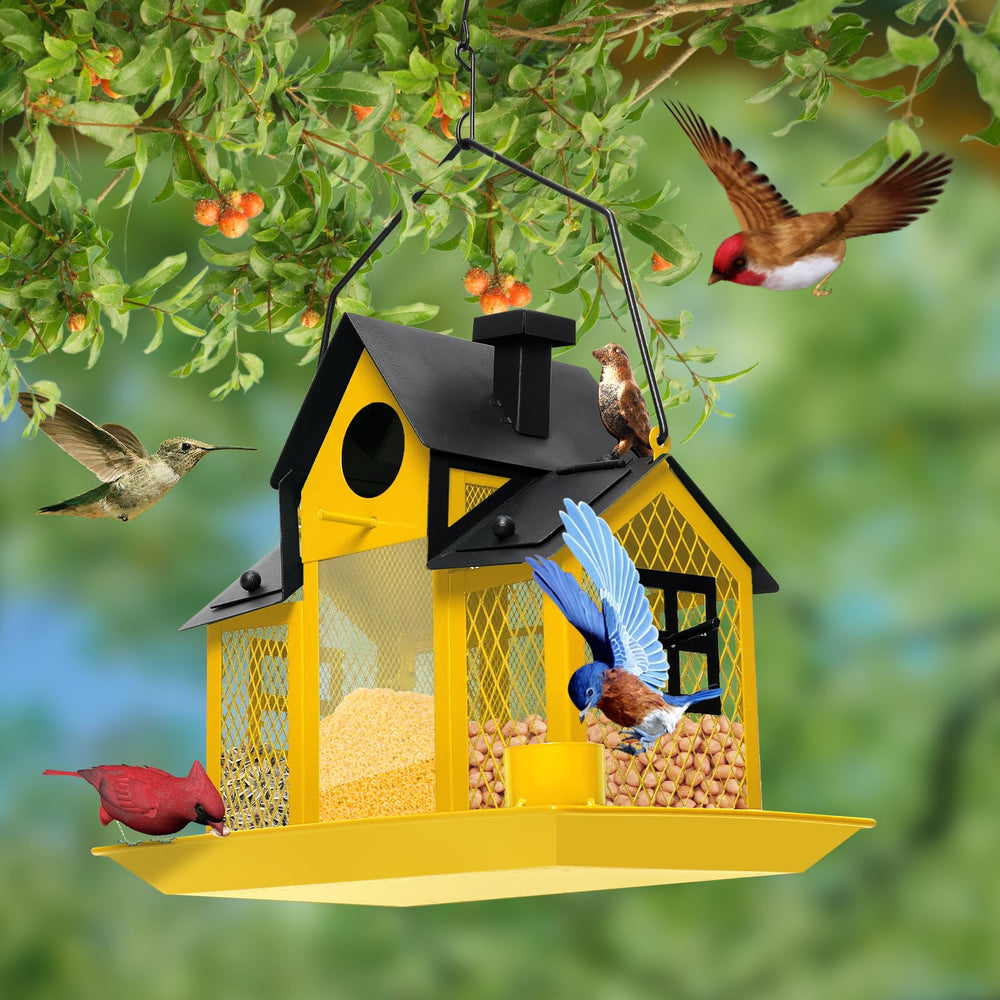 FIMOFIDRE seed cups and perches filled, showing feeding stations for small birds