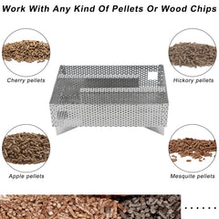 Finderomend smoker tray filled with wood pellets ready to produce up to twelve hours smoke