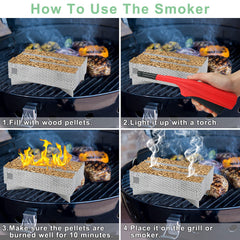 Finderomend tray placed on gas grill burner creating steady smoke to flavor meats