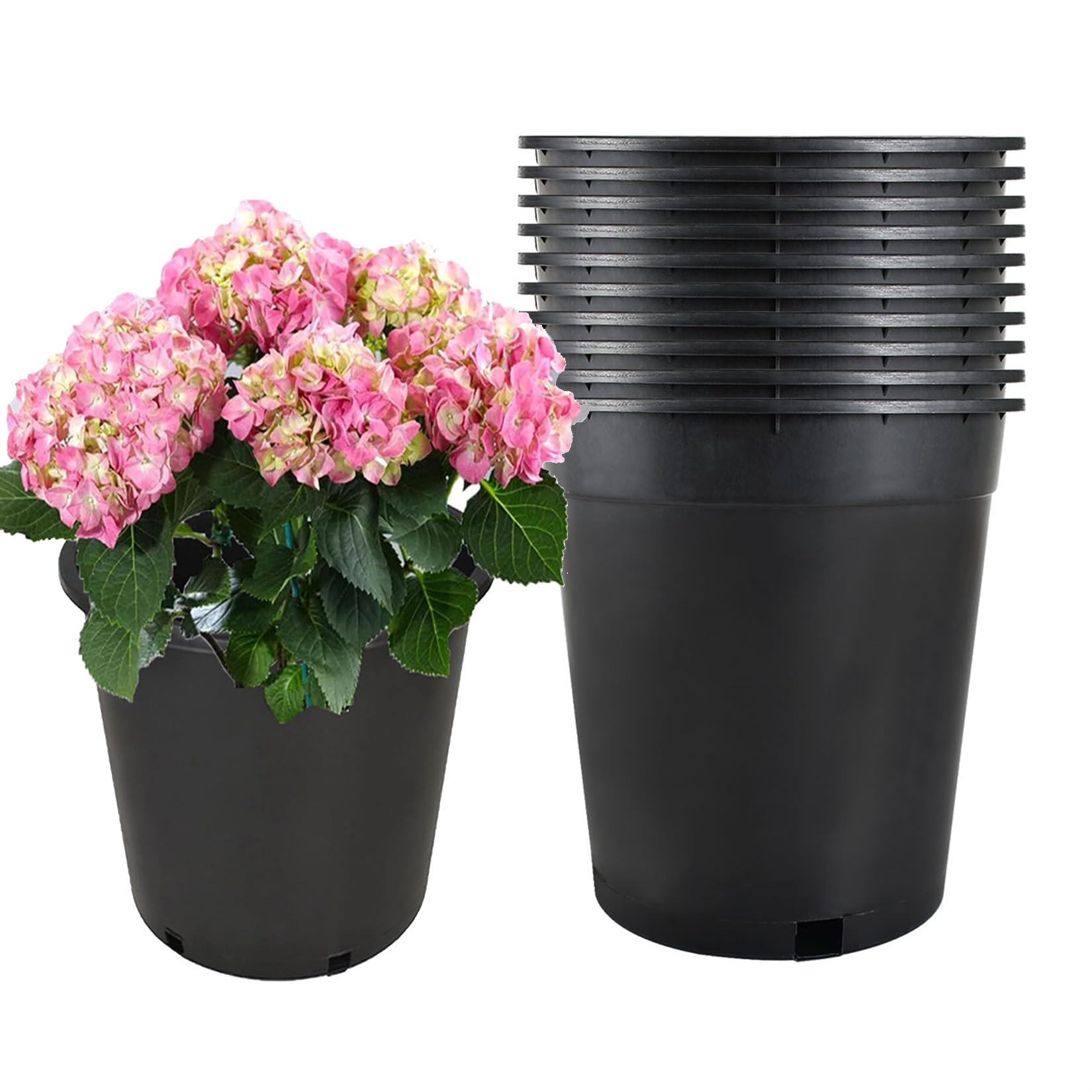 findmall front view of 10-pack 5-gallon pots shows durable, stackable design and convenience