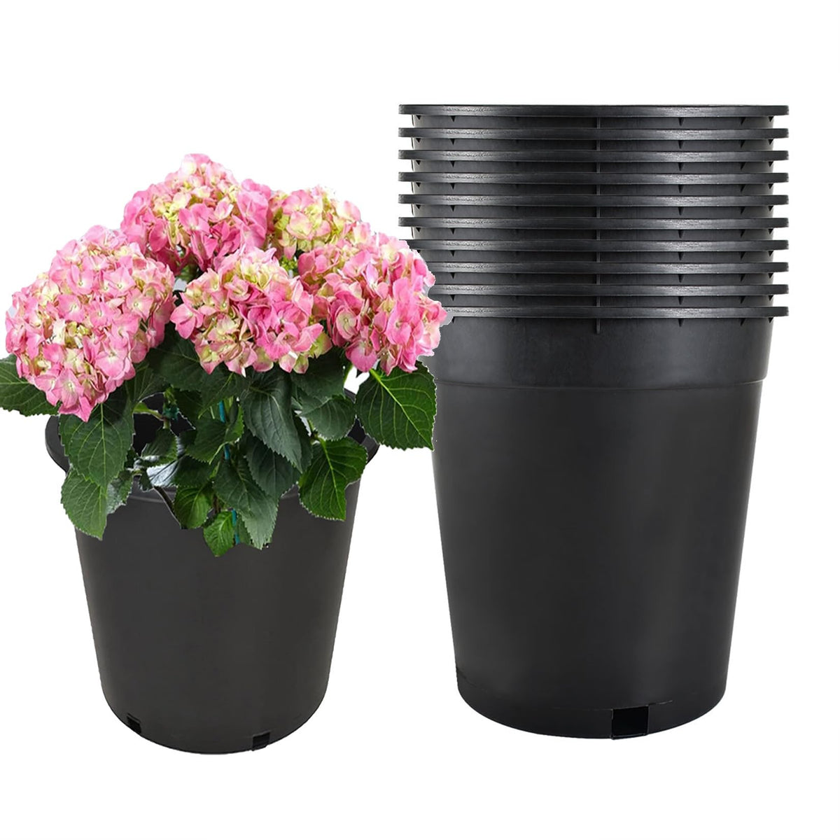 findmall front view of 10-pack 5-gallon pots shows durable, stackable design and convenience