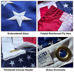 Fine Line Flag primer plano de estrellas bordadas para mayor definición