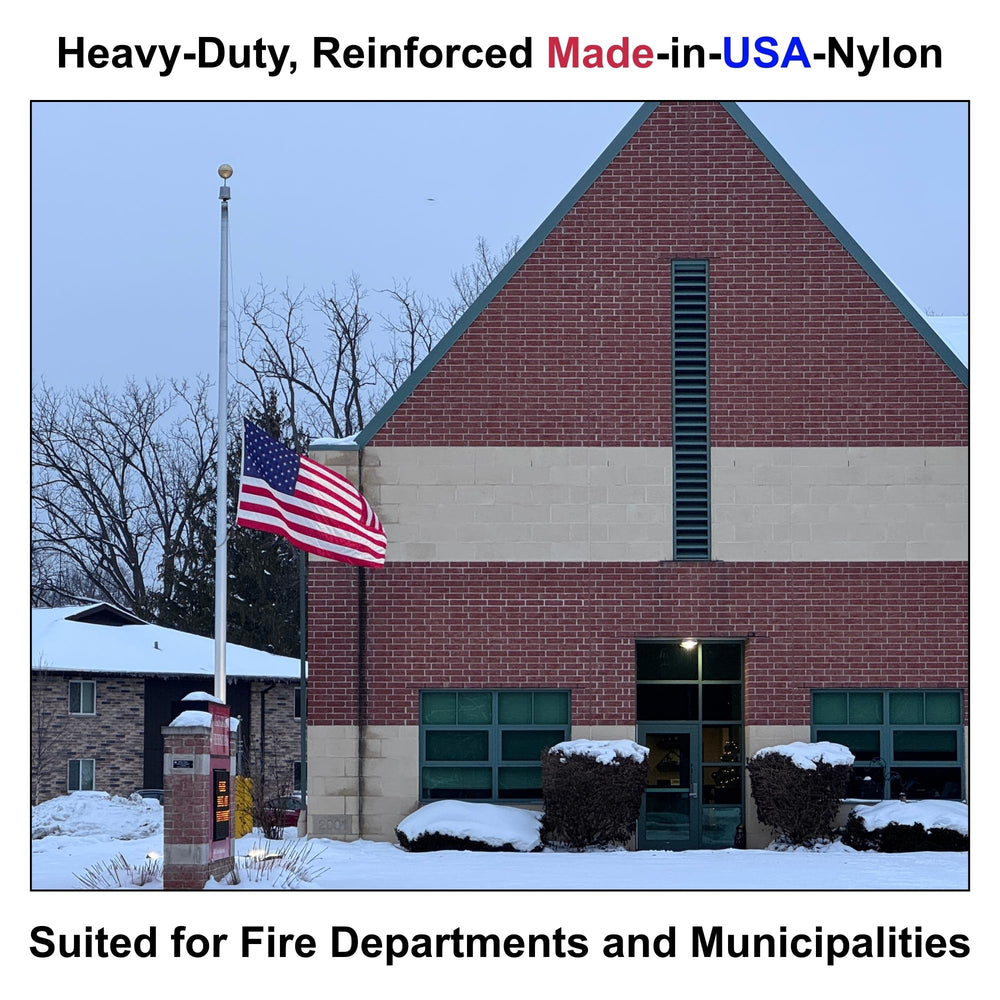 Fine Line Flag flying on a 20ft pole in front of a house demonstrating proper outdoor display