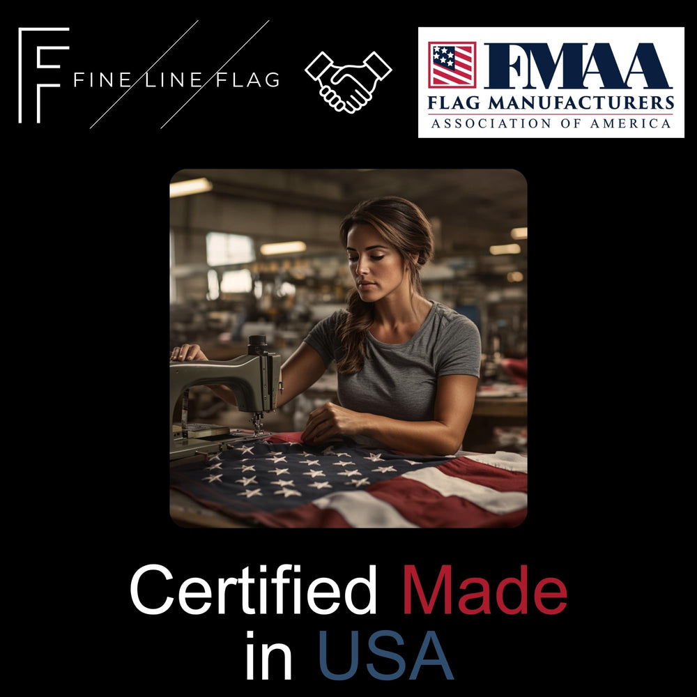 Fine Line Flag size comparison with person showing 5x8 scale