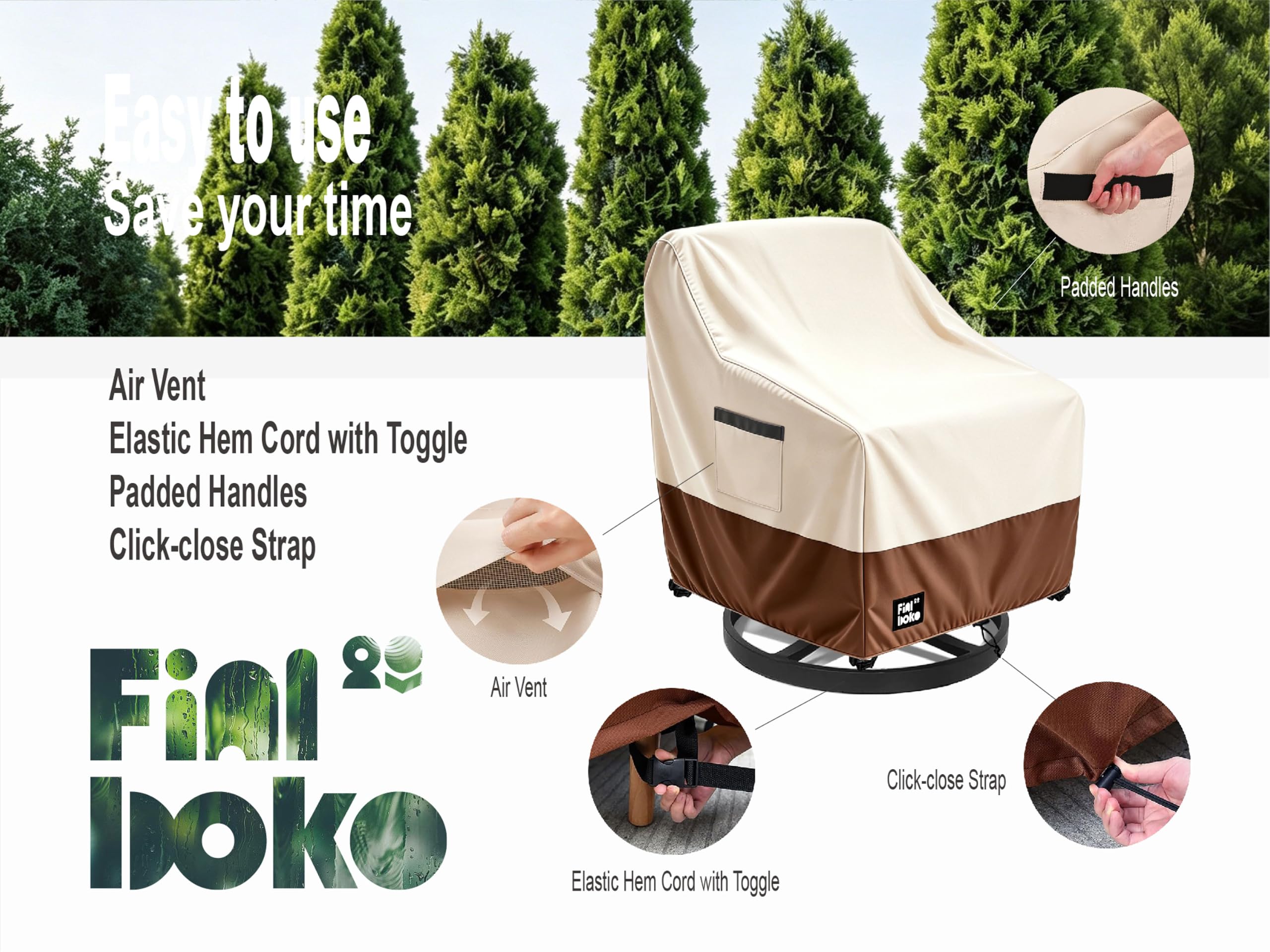 Finiboko buckle straps and drawstring securing cover against wind