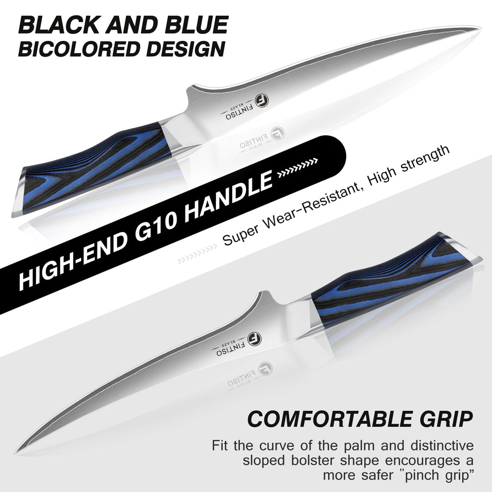 FINTISO handle texture close-up showing ergonomic G10 grip for secure hold