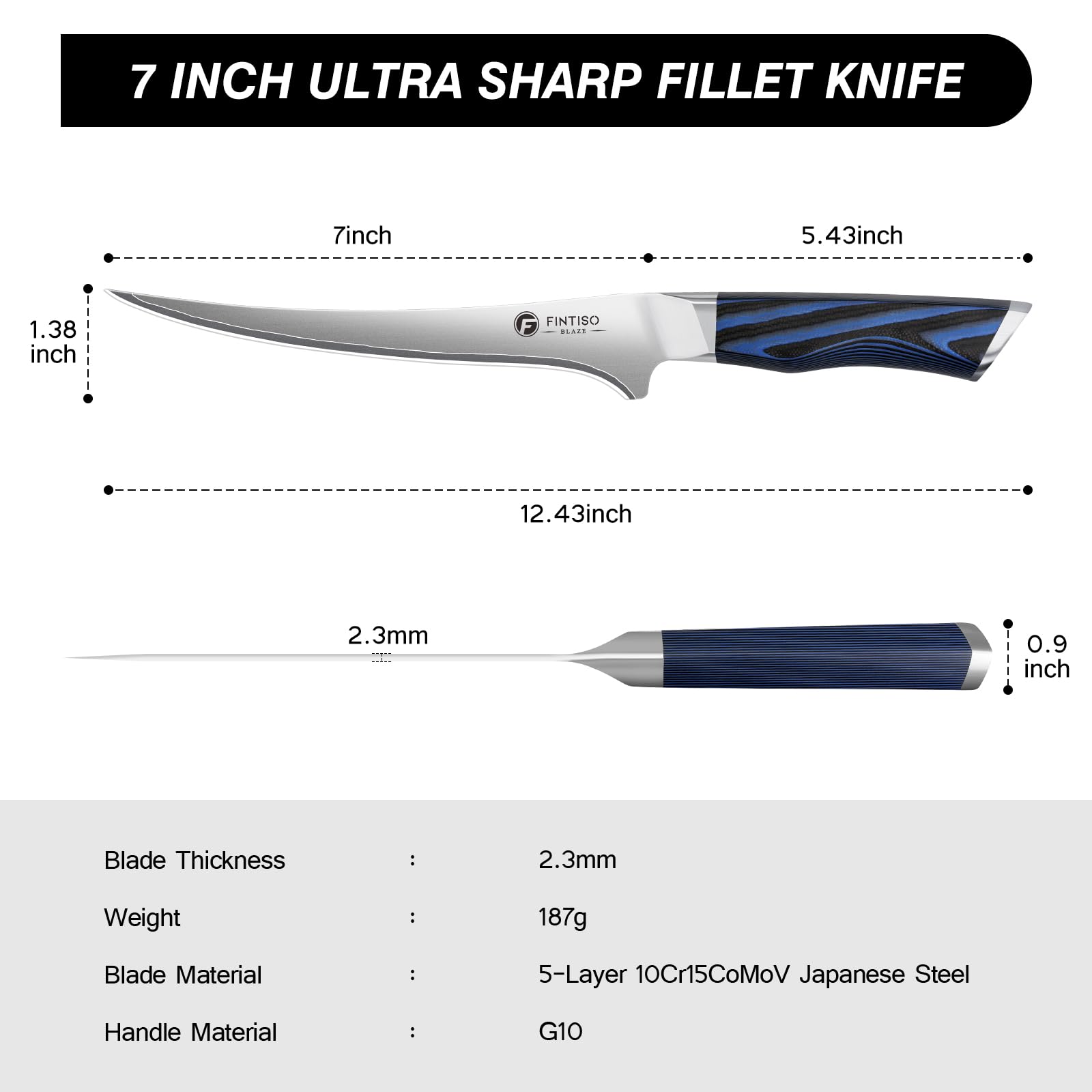 FINTISO fillet knife in use on a dock demonstrating clean, precise fillets