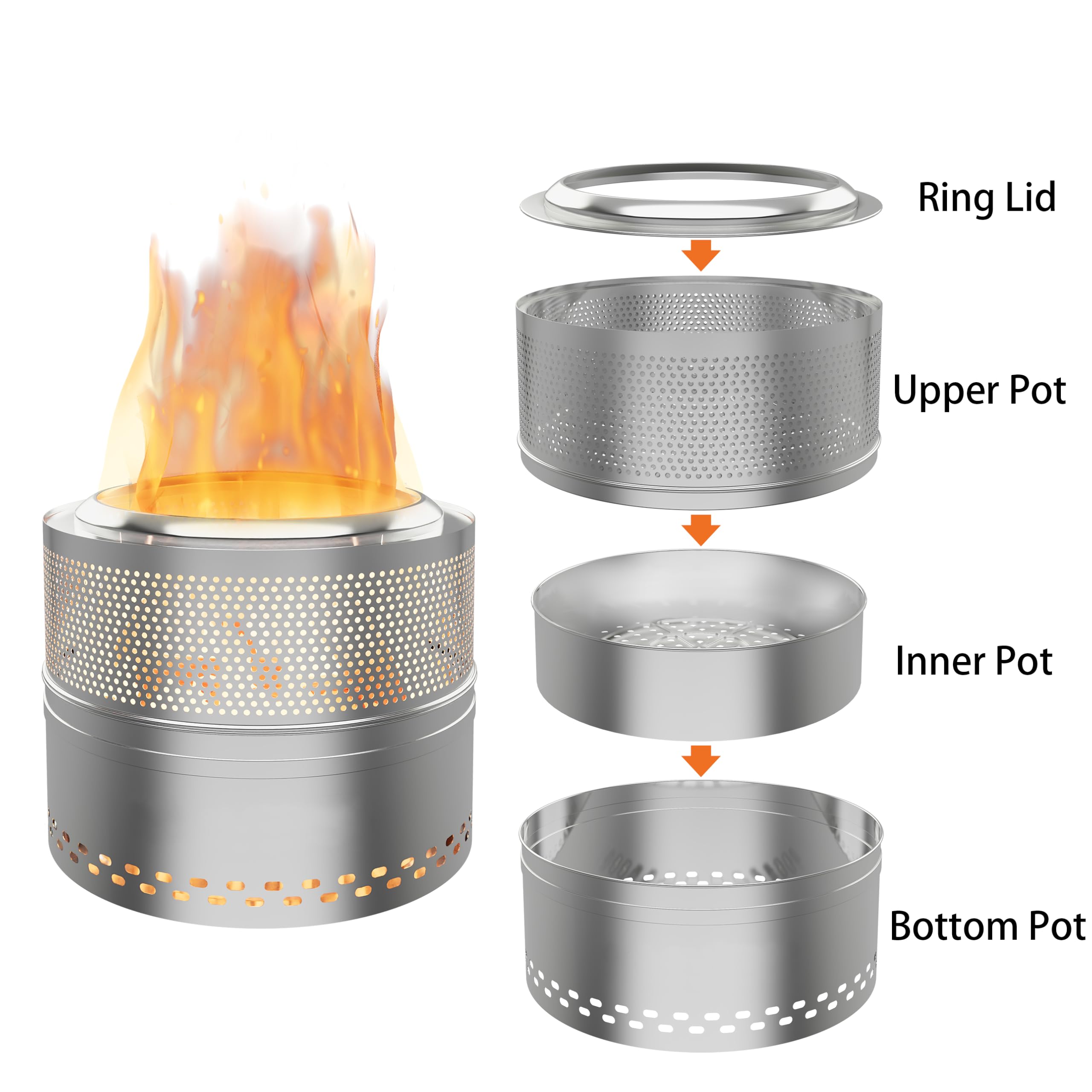 Fircpit with removable ash tray being emptied showing quick, hygienic cleanup