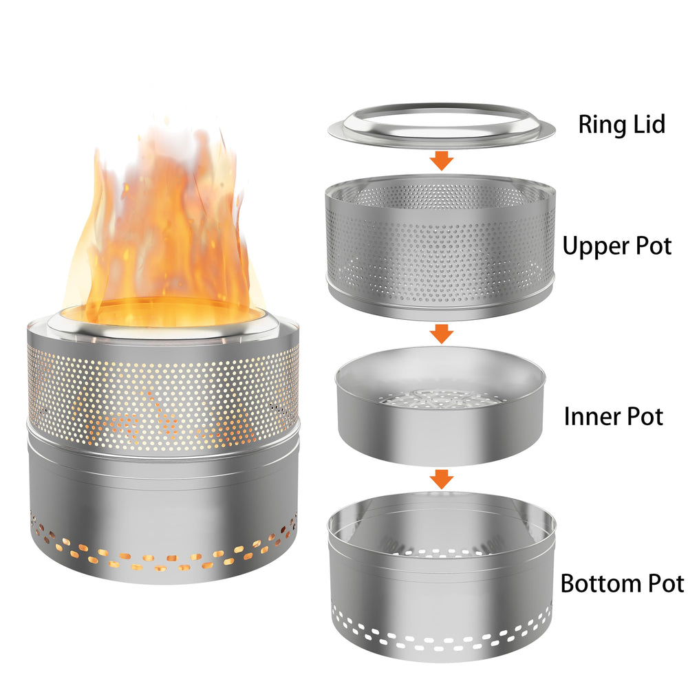 Fircpit with removable ash tray being emptied showing quick, hygienic cleanup