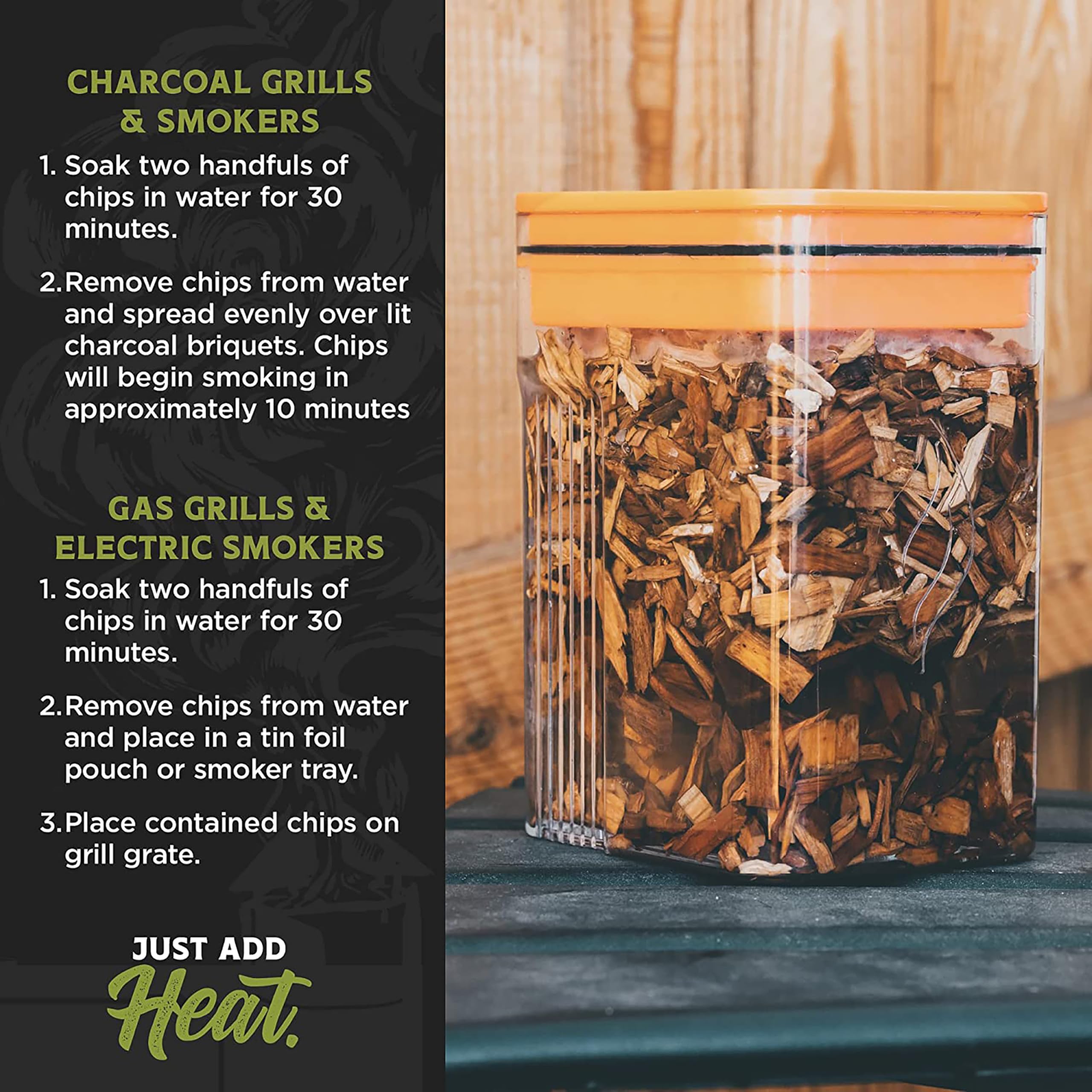 Fire & Flavor opened bag displaying natural wood chip texture for pure smoke