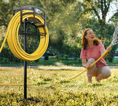 Fire Beauty front view of hose holder showing neat hose organization and stability