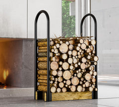 Fire Beauty front view of adjustable log rack showing sturdy frame and capacity