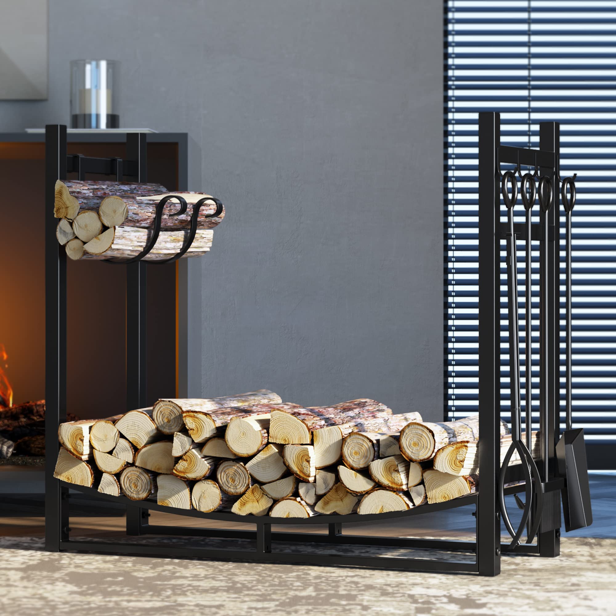 Fire Beauty kindling shelf detail showing separated storage for quick fire starting