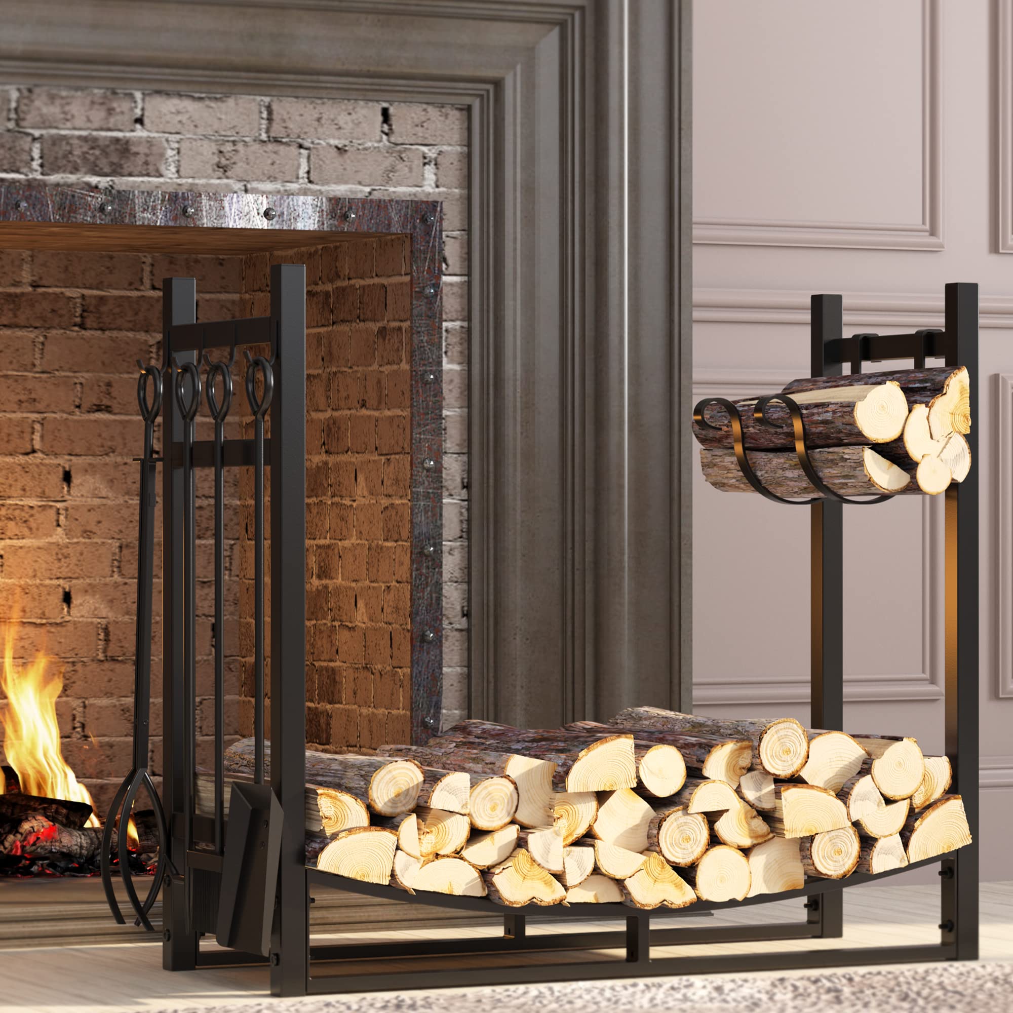 Fire Beauty outdoor patio setting with rack beside fire pit demonstrating versatile placement