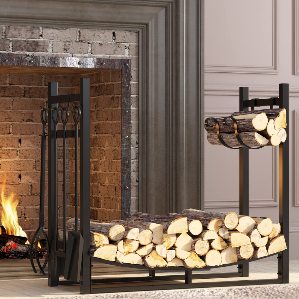 Fire Beauty outdoor patio setting with rack beside fire pit demonstrating versatile placement