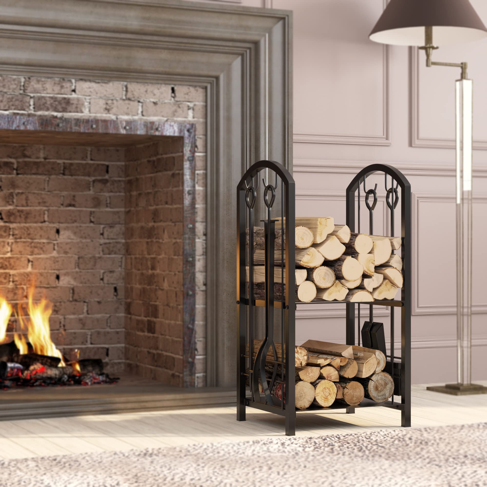Fire Beauty scale photo comparing rack to standard firewood logs for capacity
