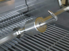 Fire Magic 3620E mounted on spit rod illustrating balanced rotation and reduced motor strain