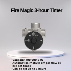 Fire Magic timer installed on grill gas line demonstrating automatic shut-off protection