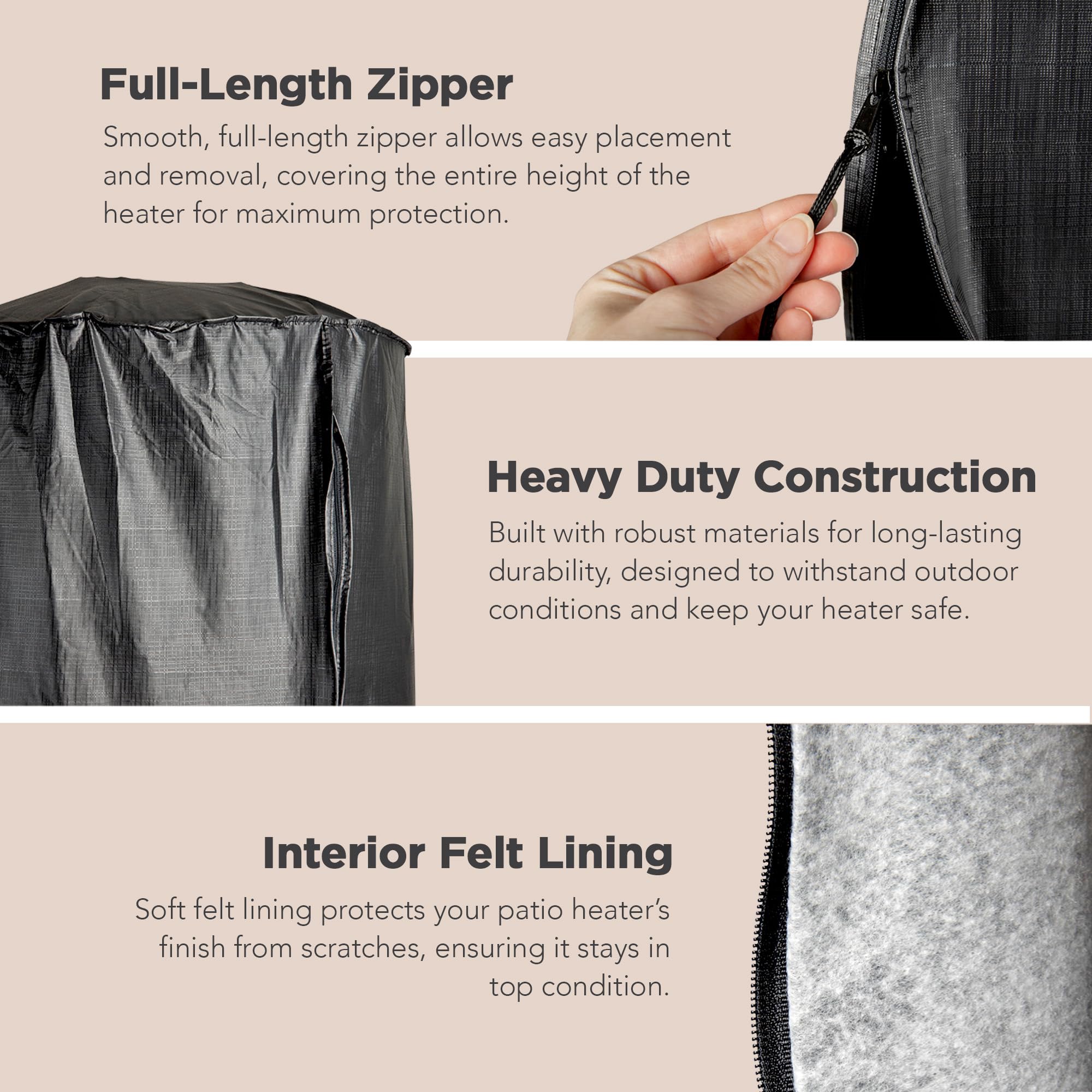 Fire Sense care label and double-stitched seams showing durability