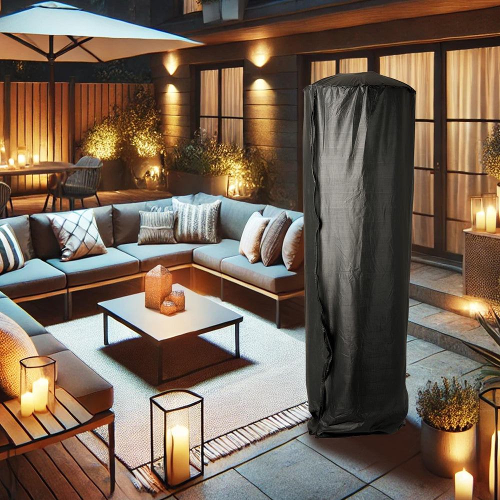 Fire Sense covered heater on patio protecting unit from rain and dust