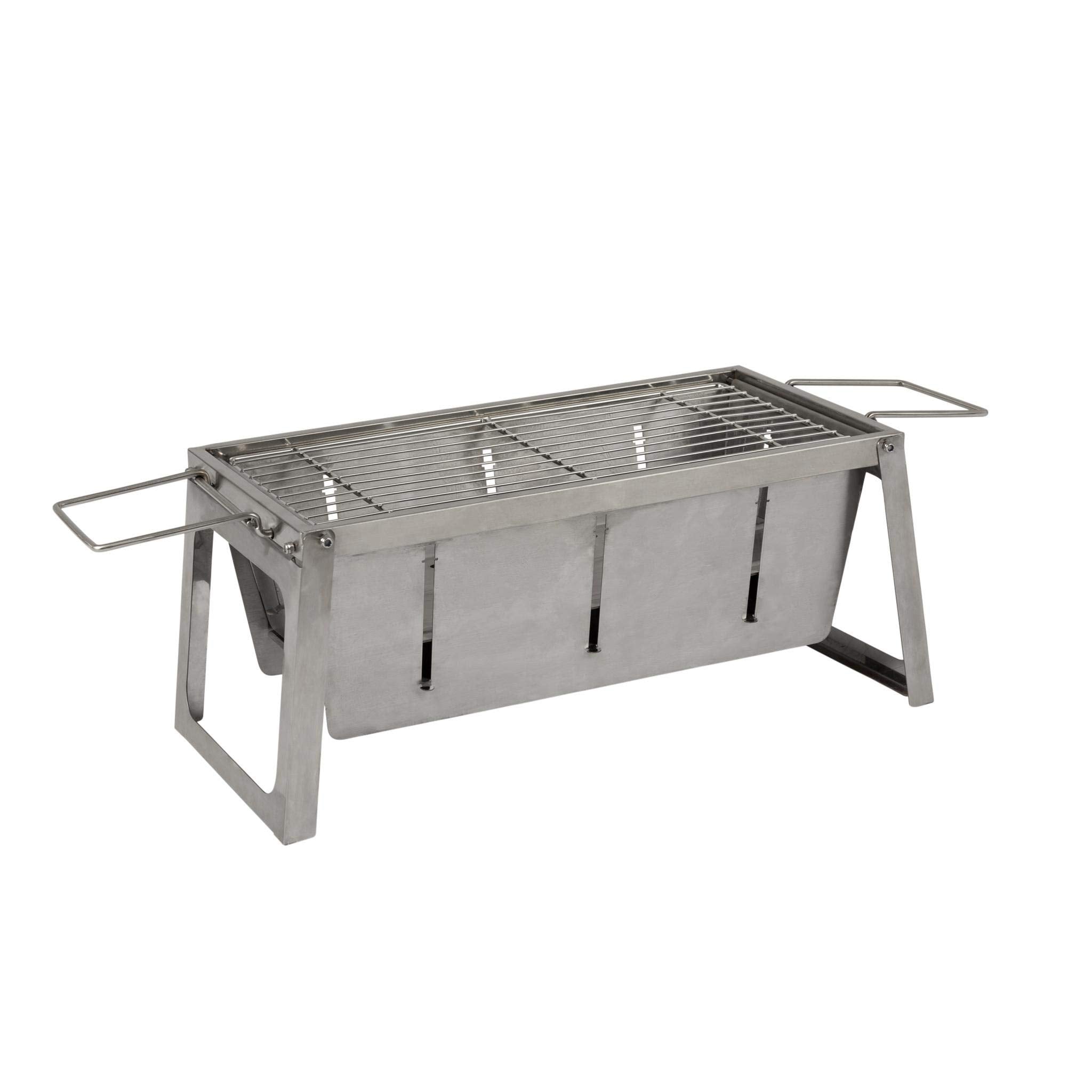 Fire Sense front view showing assembled foldaway grill for quick setup