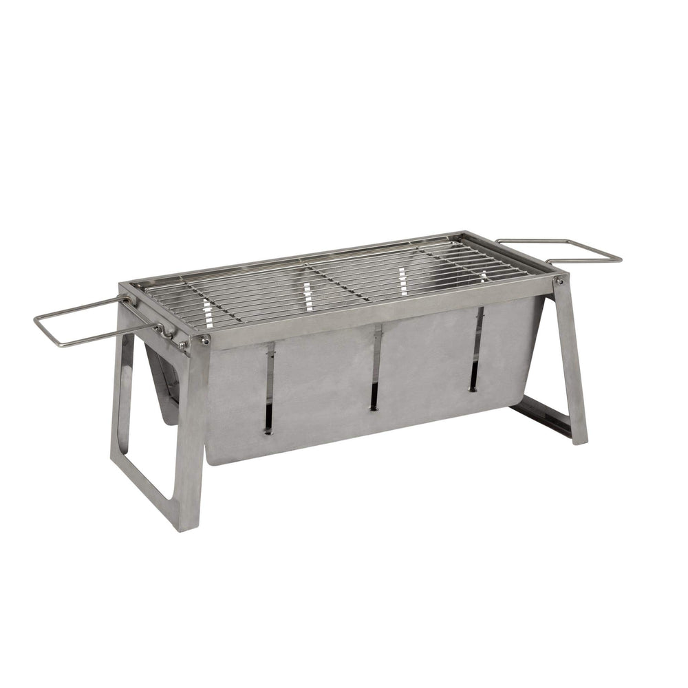 Fire Sense front view showing assembled foldaway grill for quick setup