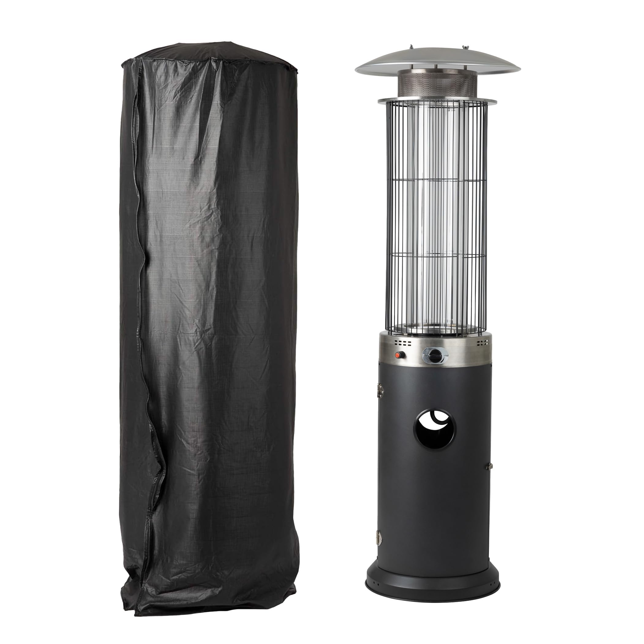 Fire Sense front view covered heater showing full protection and neat fit