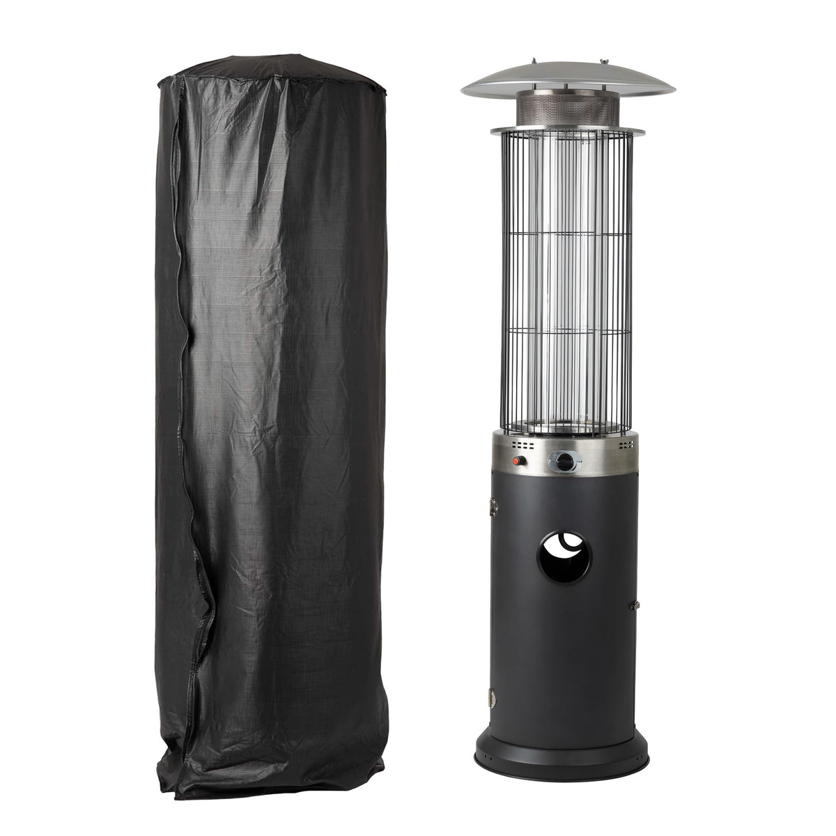 Fire Sense front view covered heater showing full protection and neat fit