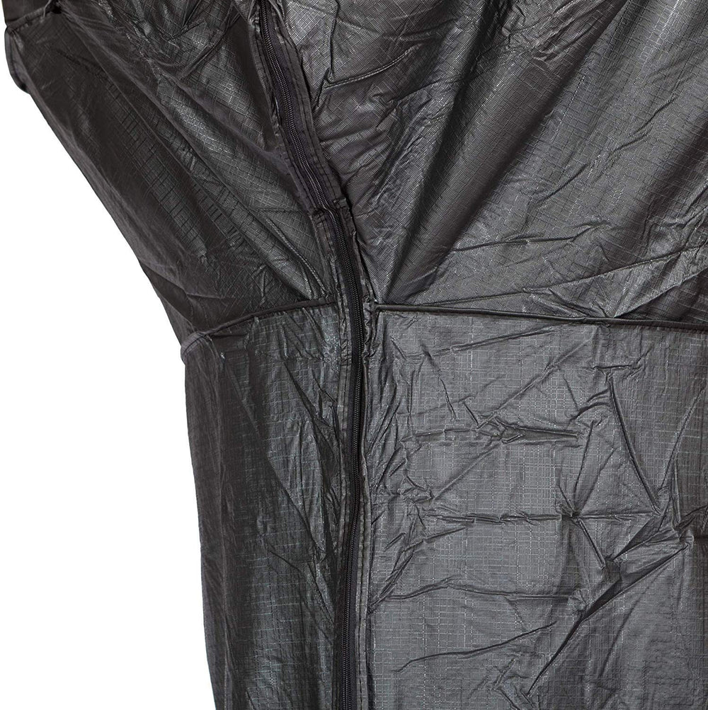 Fire Sense zipper and fabric tie detail for secure closure and wind-resistant fit