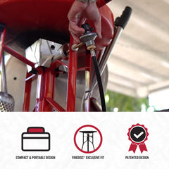 FIREDISC hose connected to cooker in outdoor use providing extended run time benefit