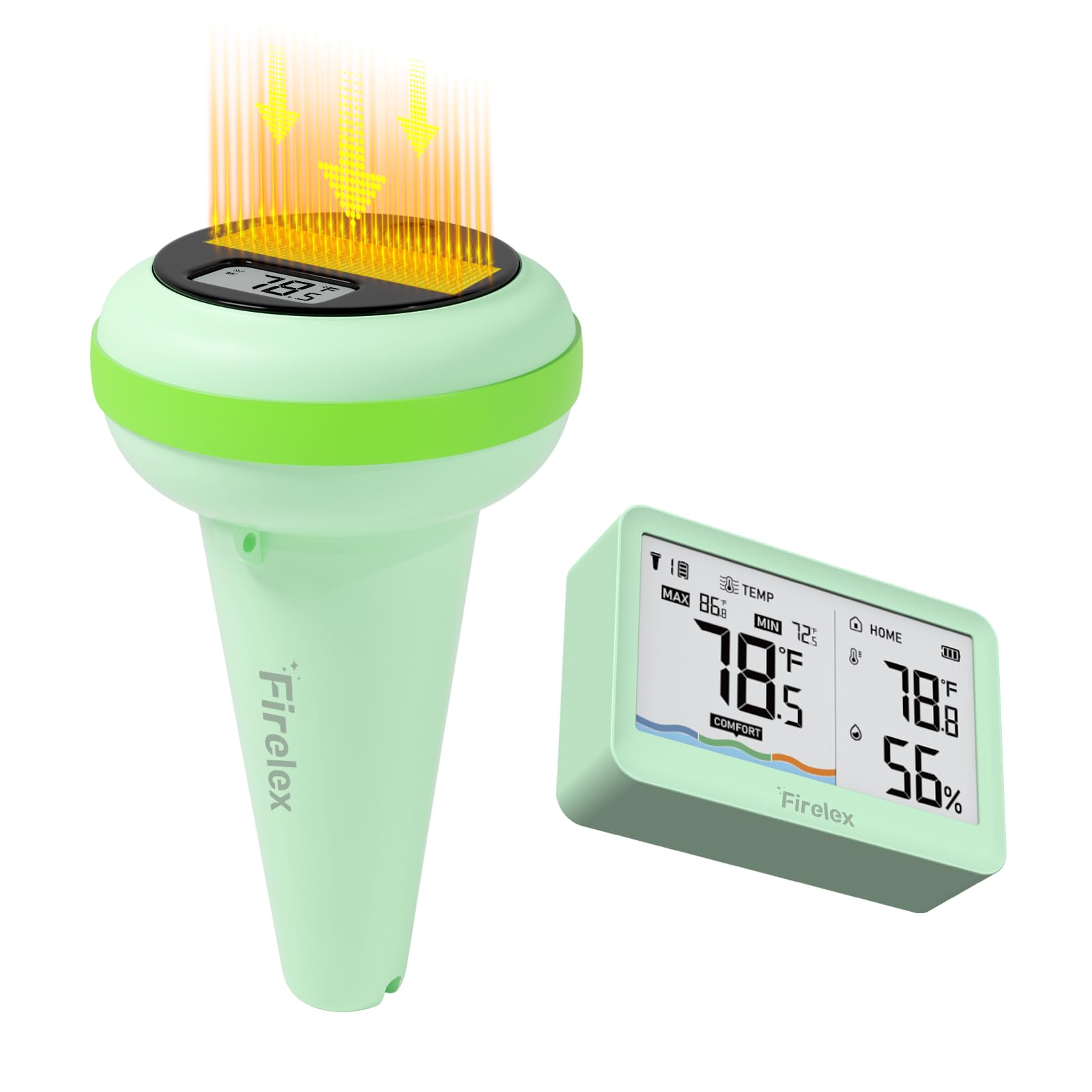 Firelex front view of green solar floater showing clear design and easy visibility