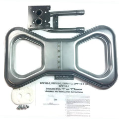 Firepit Nation stainless bowtie burner front view showing even heat distribution
