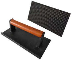 Firsgrill front view two rectangular cast iron presses highlighting durable build and coverage