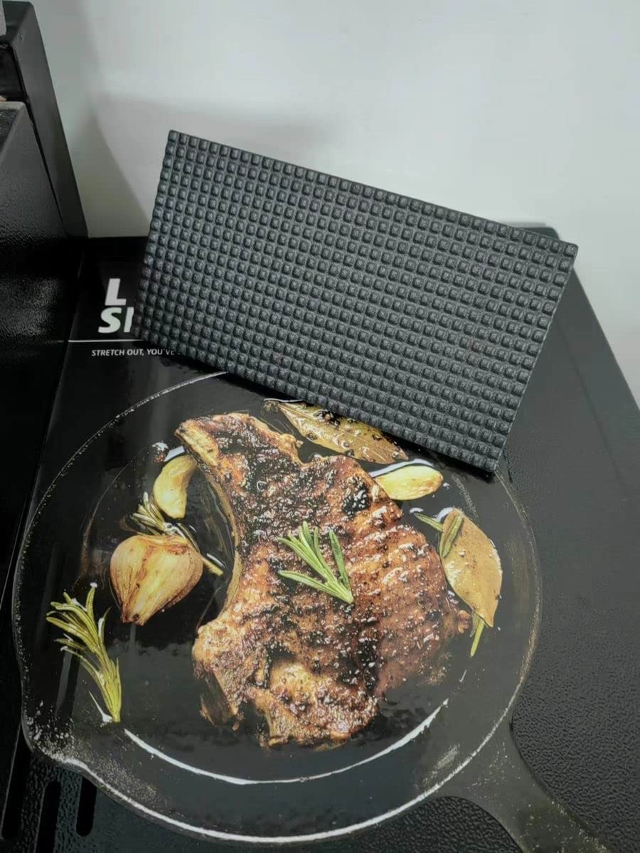 Firsgrill press beside spatula for scale showing large 8.3×4.3 inch coverage benefit