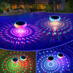 FirstE floating pool light front view showing bright colors and design benefit mood lighting