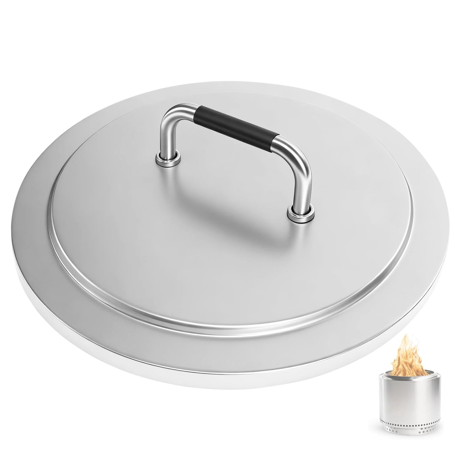 FIRXZYMZ fire pit lid front view showing secure fit and sleek protection